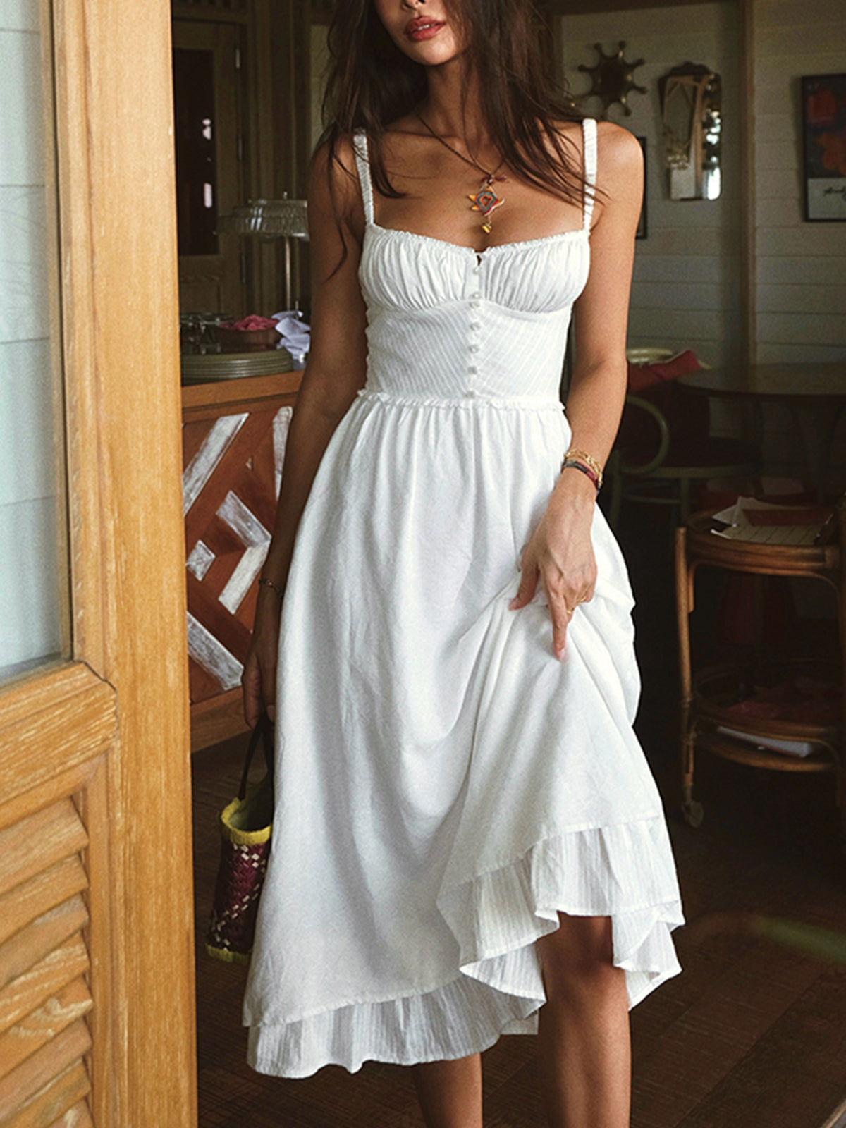 Ruffle Hem Cami Plain Midi Dress 4