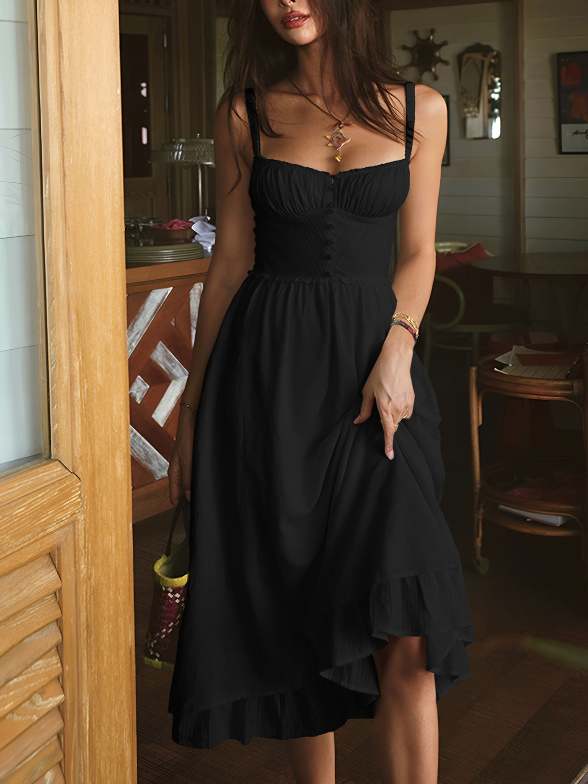 Ruffle Hem Cami Plain Midi Dress 8