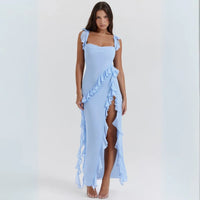 Rosavelle Ruffle Slit Evening Maxi Dress