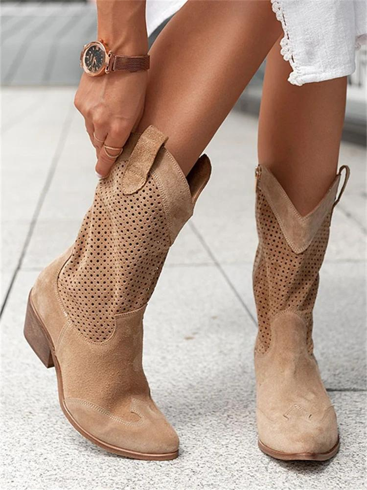 Soleia Perforated Western Cowboy Boots