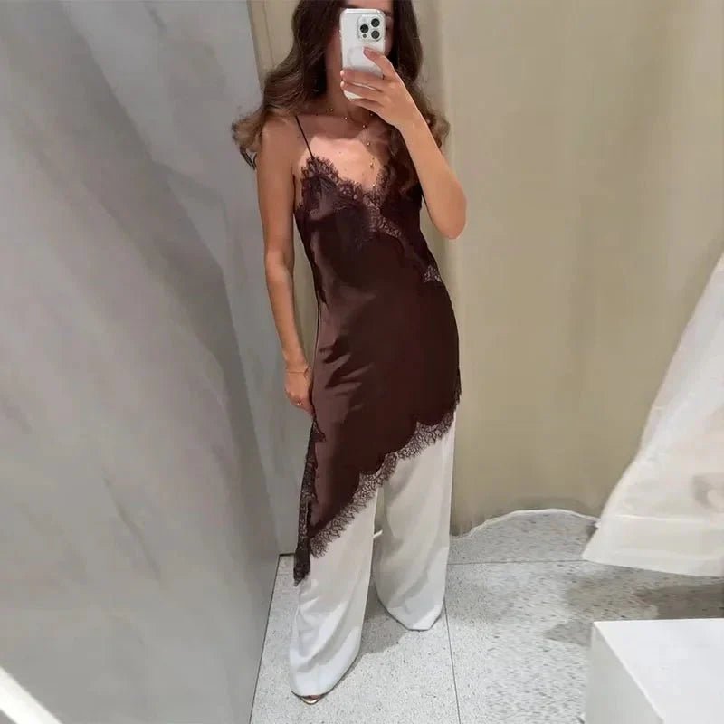 Arah Asymmetric Satin Lace Midi Dress 8