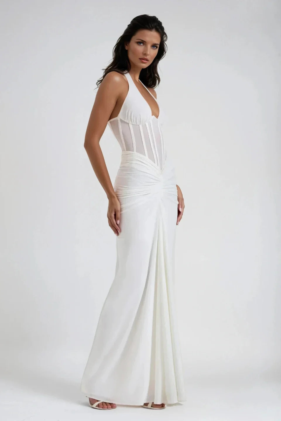 Virelli Halter Mesh Corset Evening Maxi Dress